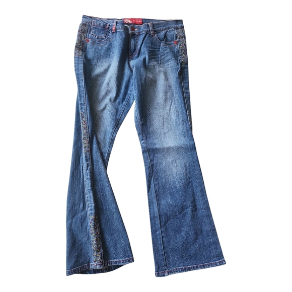 Ecko Red Y2K Vintage Embroidered Logo Flare Blue Jeans Womens 17 - Picture 1 of 13
